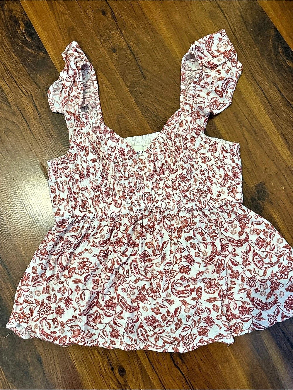 Hollister Easy Ruffle Tank Floral White & Red XS Like New